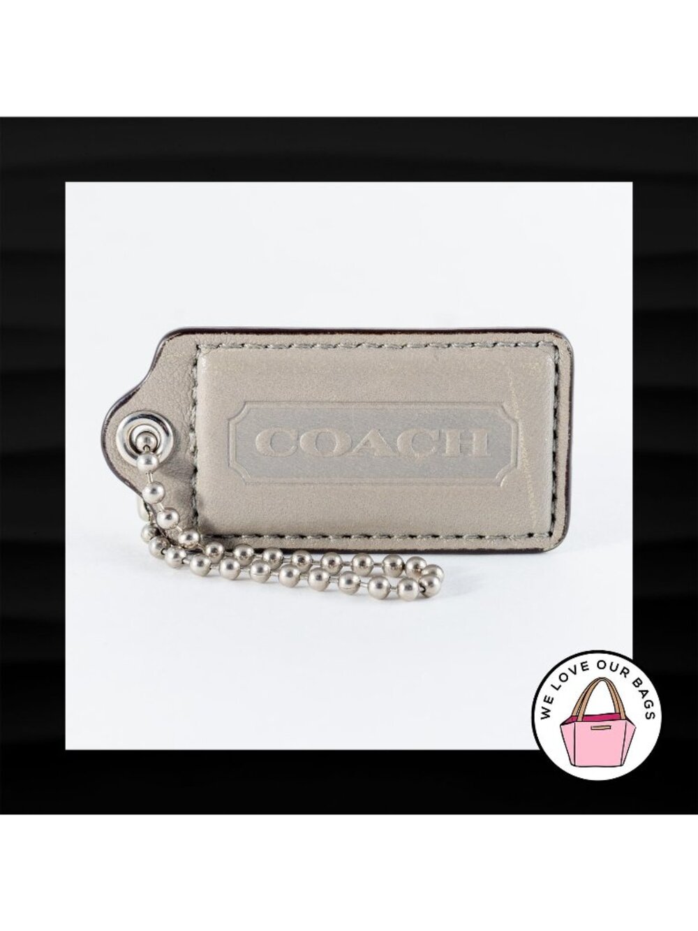 2.5" Large COACH GRAY GREY LEATHER KEY FOB BAG CHARM KEYCHAIN HANGTAG TAG